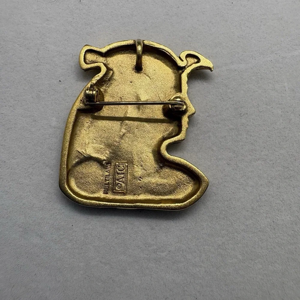 Vintage Brass Repousse Egyptian Revival Cleopatra‎ Brooch Pin In Box